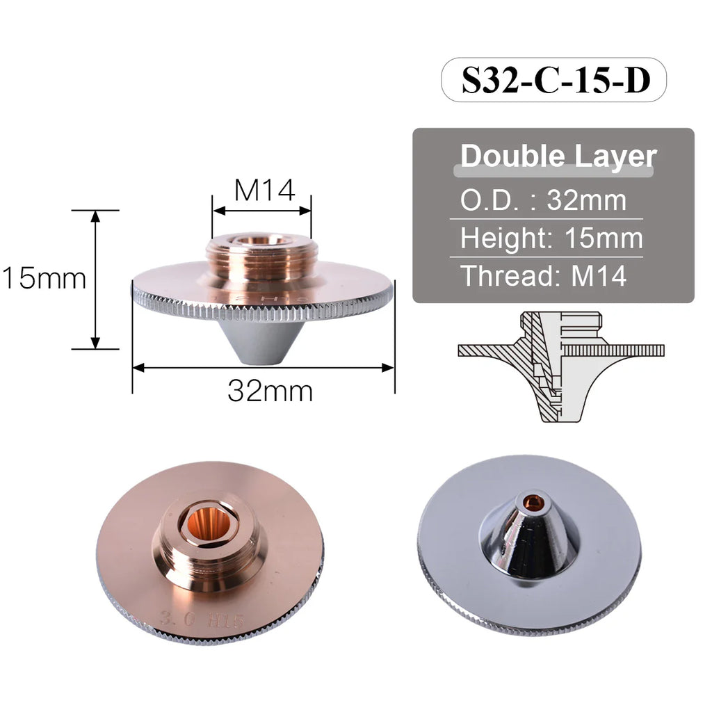 Bicos Bulge Laser Nozzles D32 For WSX HANS Raytools Cutting Head Holder Nozzle