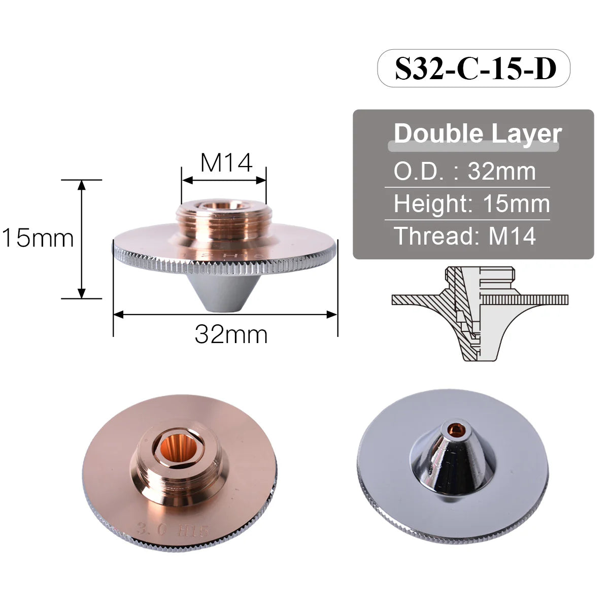 Bicos Bulge Laser Nozzles D32 For WSX HANS Raytools Cutting Head Holder Nozzle