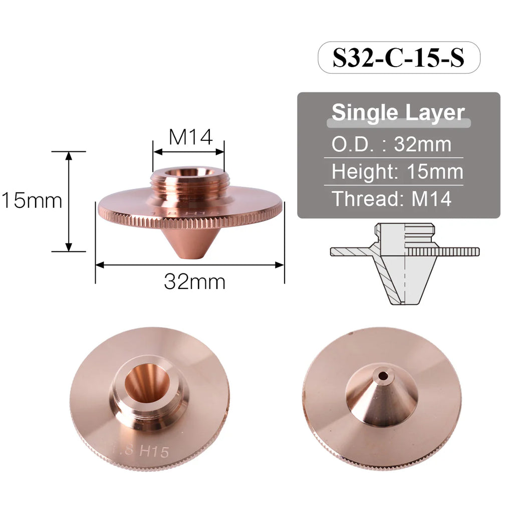 Bicos Bulge Laser Nozzles D32 For WSX HANS Raytools Cutting Head Holder Nozzle