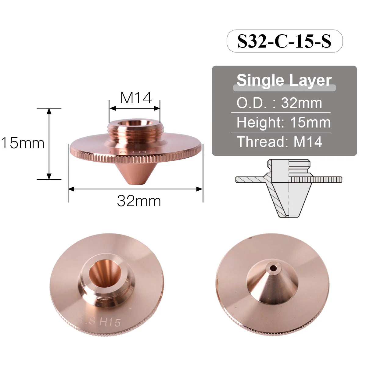 Bicos Bulge Laser Nozzles D32 For WSX HANS Raytools Cutting Head Holder Nozzle